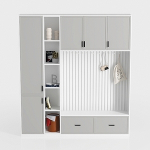 Modern Minimalist Gray White Entryway Storage Cabinet Bench 3D Model