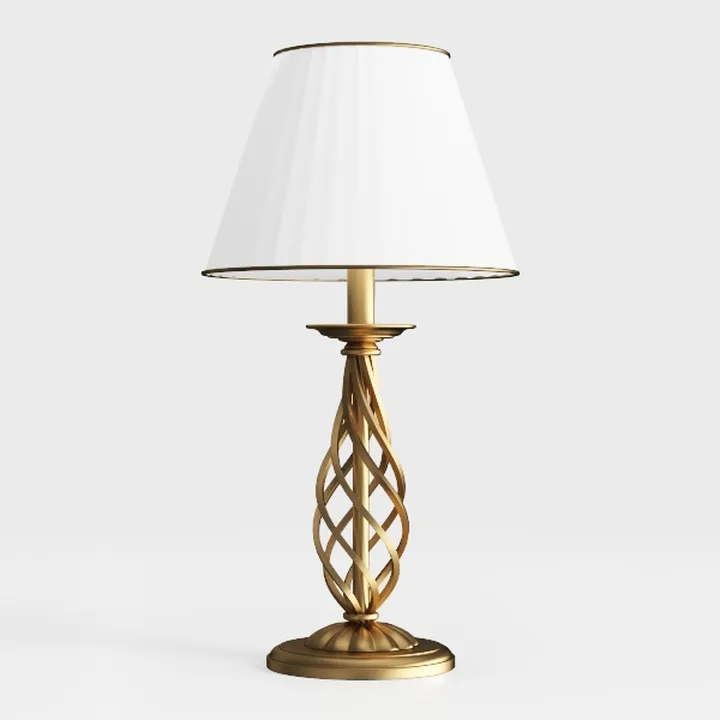Contemporary Brass Fabric Table Lamp with Ornate Spiral Base 3D Model