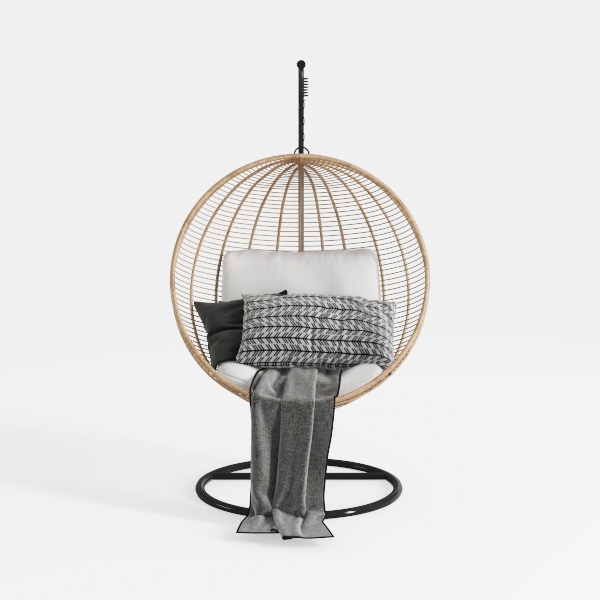 78 in. Wicker Outdoor Basket Swing Chair with Grey