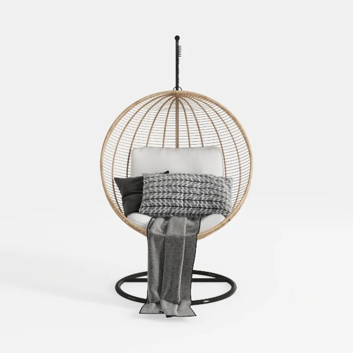 78 in. Wicker Outdoor Basket Swing Chair with Grey