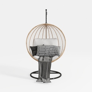 78 in. Wicker Outdoor Basket Swing Chair with Grey