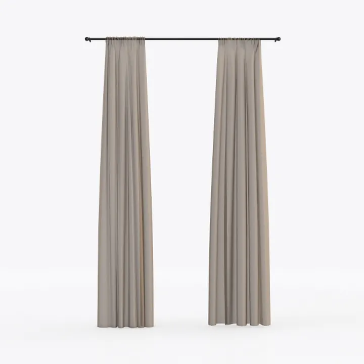 Minimalist Fabric Window Curtains With Metal Rod 3D Model