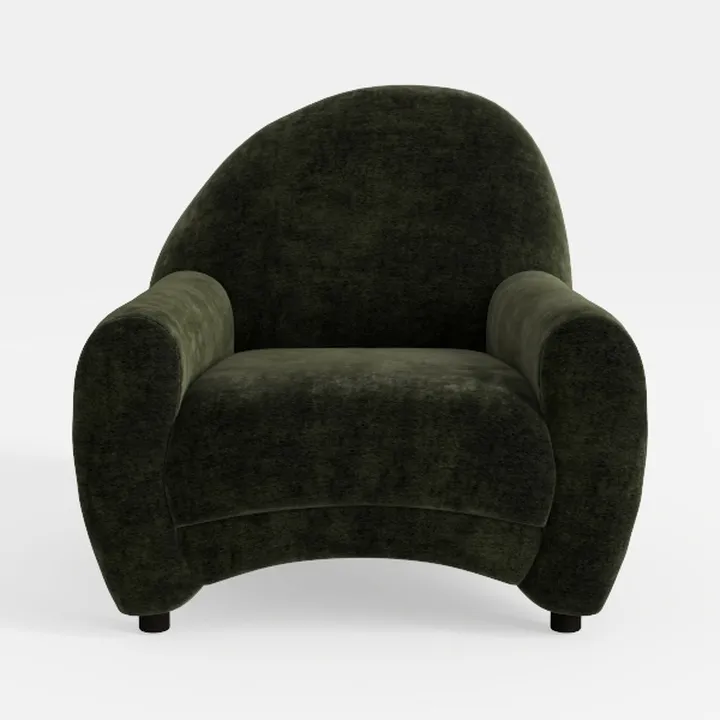 Minimalist Dark Green Velvet Curved Armchair 3D Model