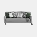 Modern Grey Fabric Upholstered 3 Seat Sofa with Decorative Pillows 3D Model Front View