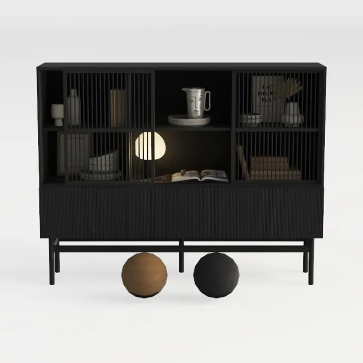 LEVNARY Black Cabinet Set of 2, Modern Accent