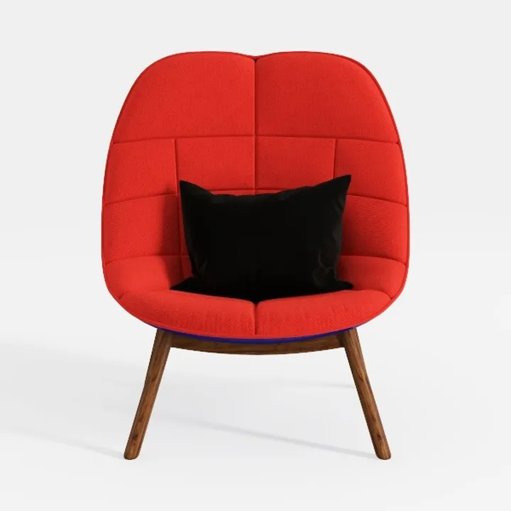 Modern Red Fabric Upholstered Wooden Accent Chair 3D Model