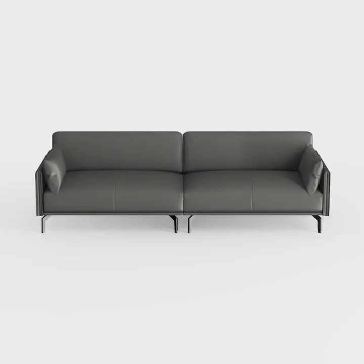 Modern Minimalist Dark Leather Metal Frame Sofa 3D Model