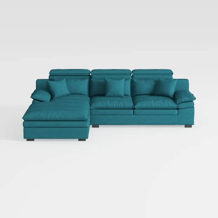 Minimalist Teal Fabric Sectional Sofa with Chaise Lounge 3D Model