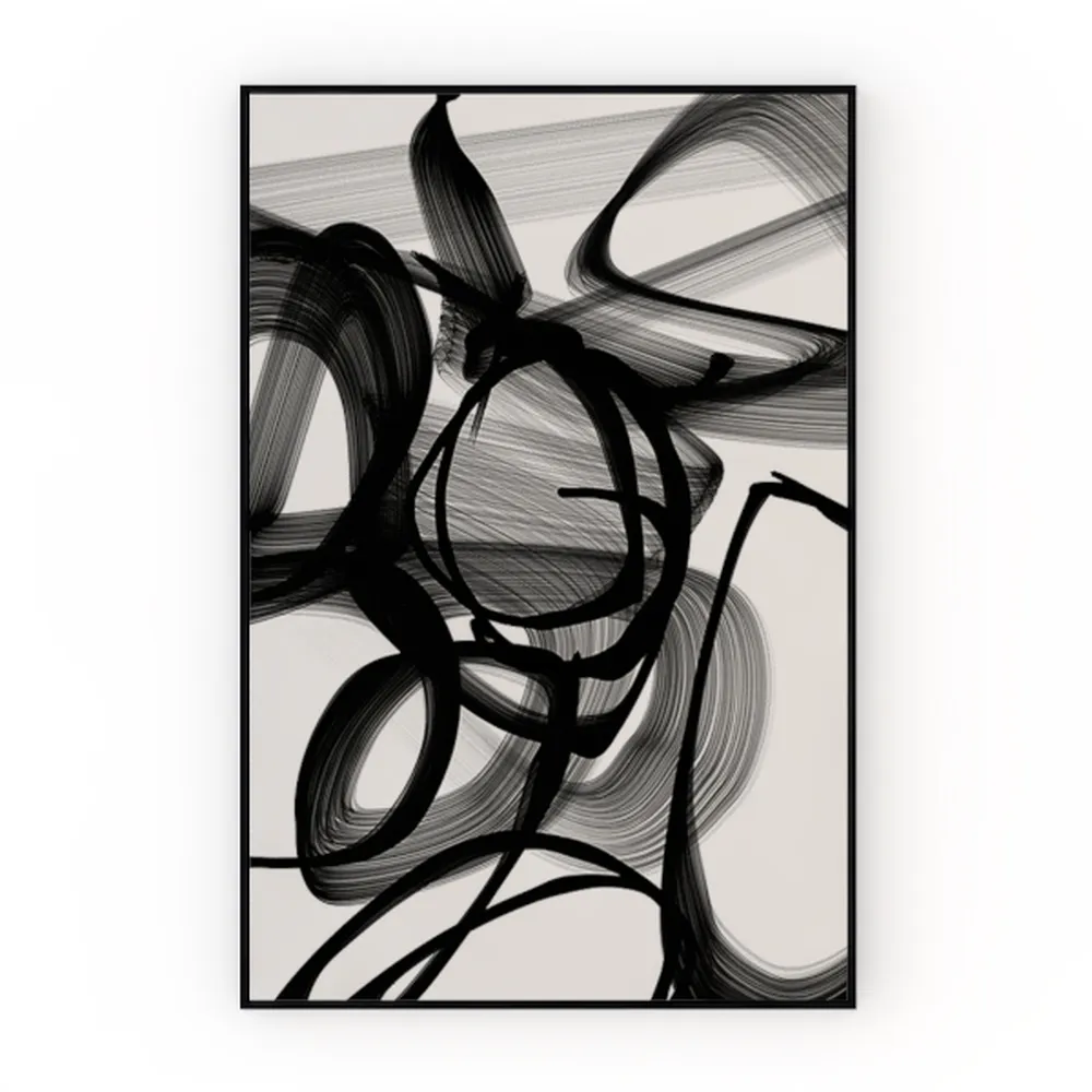 Sofoney - Black Framed Black and White Abstract
