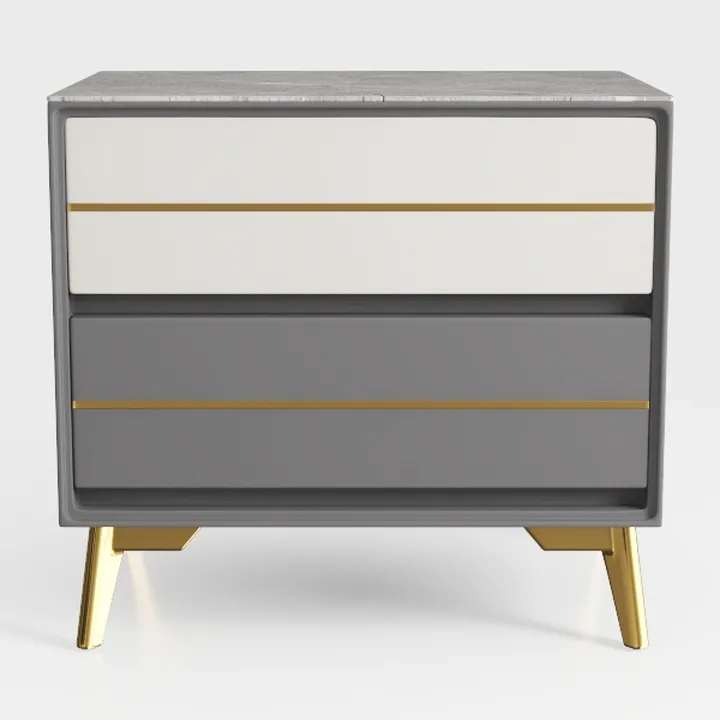 Modern Two Tone Gold Accent Marble Top Nightstand 3D Model