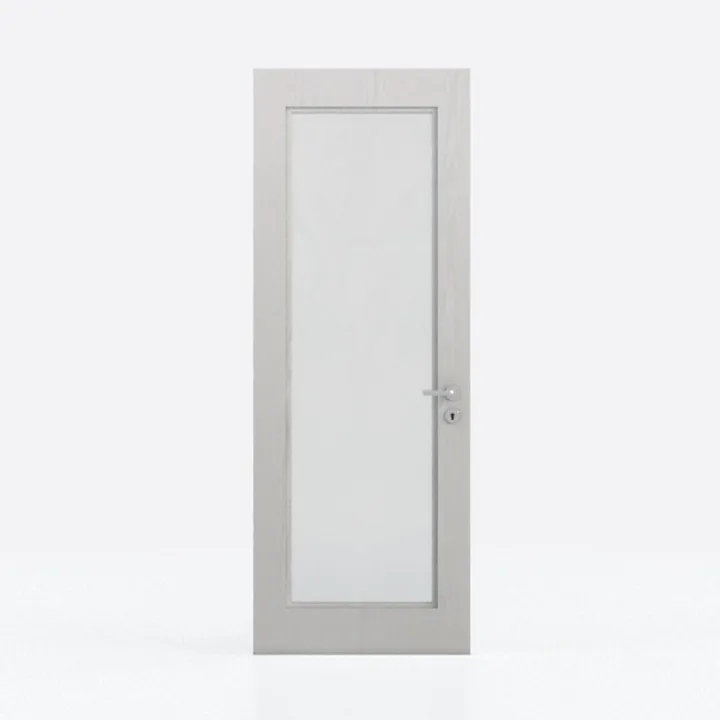 Minimalist Oak Glass Panel Interior Door 3D Model