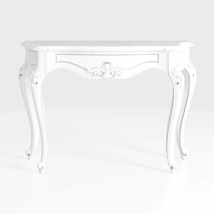 French Vintage White Solid Wood Carved Console Table 3D Model