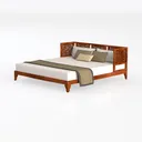 Vintage Solid Wood Carved Daybed with Upholstered Cushions 3D Model Left 45 Degree View