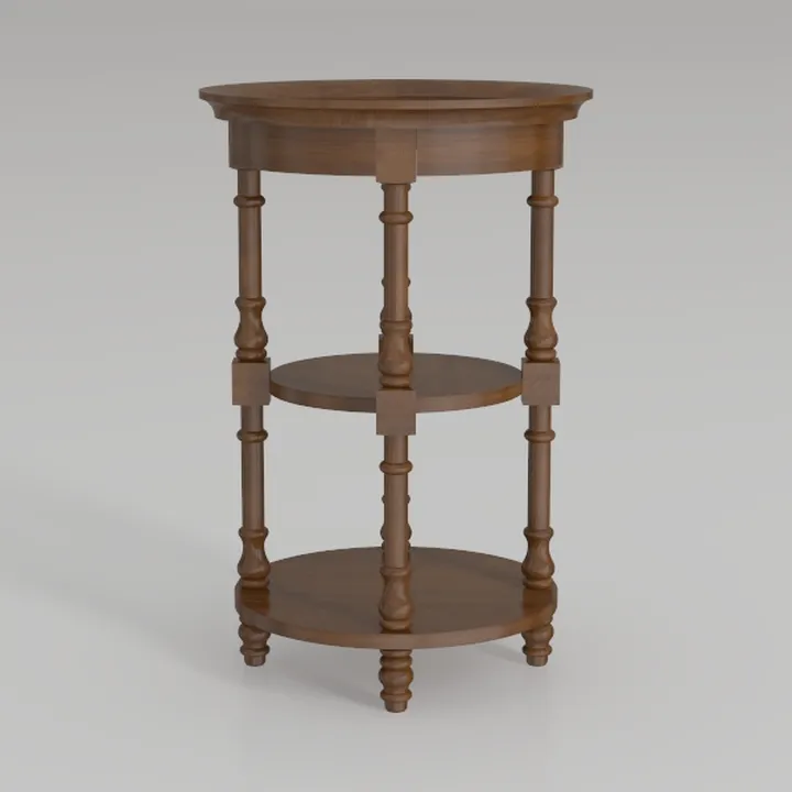 Vintage Solid Walnut Wood Round Tiered Side Table 3D Model