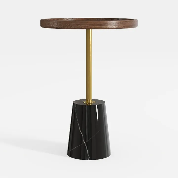 Modern Walnut Marble Brass Round Side Table 3D Model