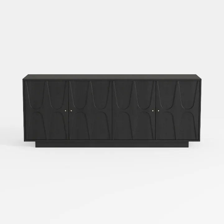 Modern Black Solid Wood Carved Decorative Sideboard 3D Model