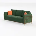 Modern Emerald Green Velvet Gold Metal Frame 3 Seater Sofa 3D Model Left 45 Degree View