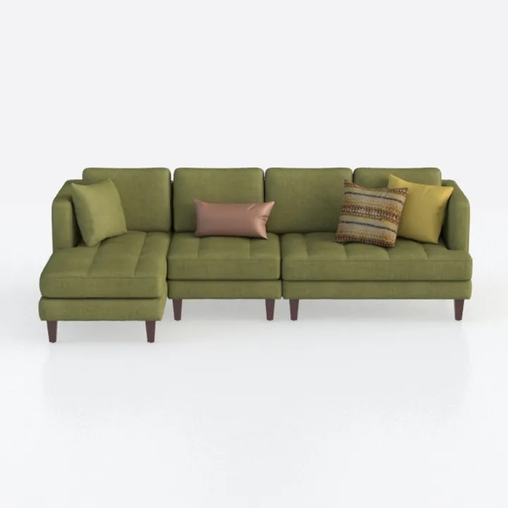 Modern Green Fabric L Shaped Sectional Sofa with Throw Pillows 3D Model