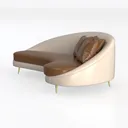 Modern Two Tone Leather Fabric Curved Chaise Lounge 3D Model Left 45 Degree View