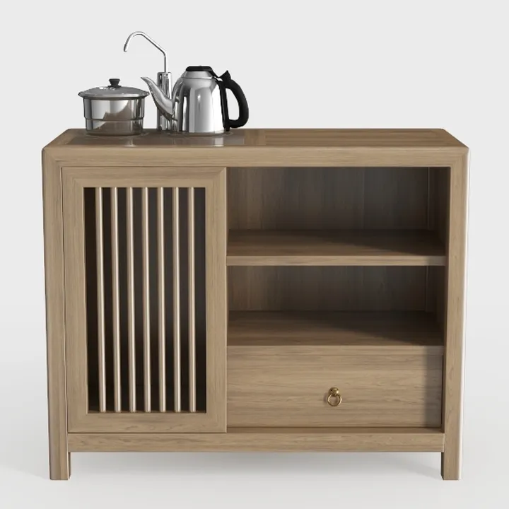 Minimalist Solid Wood Storage Cabinet With Drawer Open Shelves 3D Model