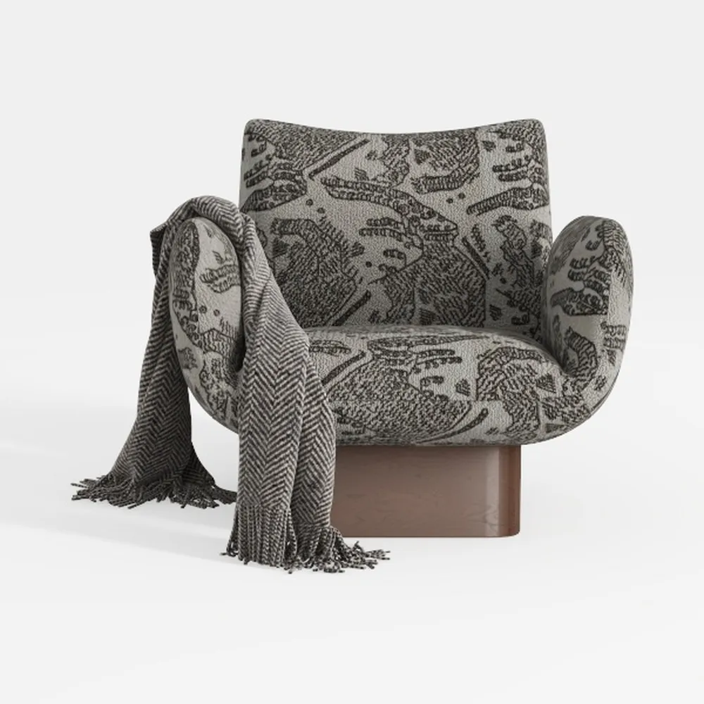 Kenbell Black/White Polyester Arm Chair with Patte