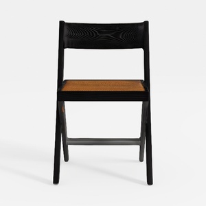 Minimalist Black Solid Wood Cane Seat Folding Chair 3D Model