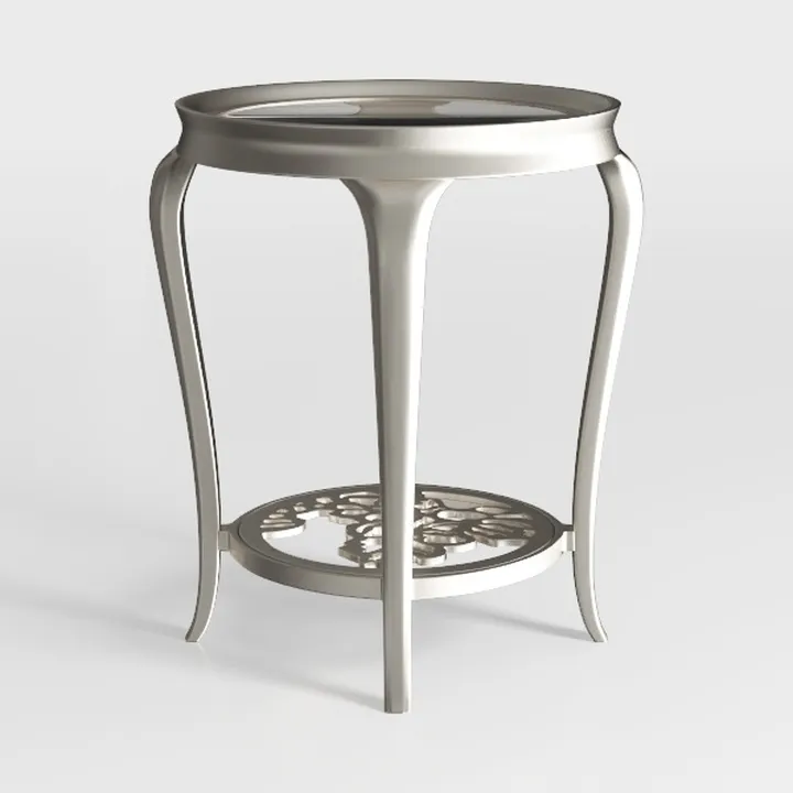 Modern Silver Metal Round Carved Shelf Side Table 3D Model