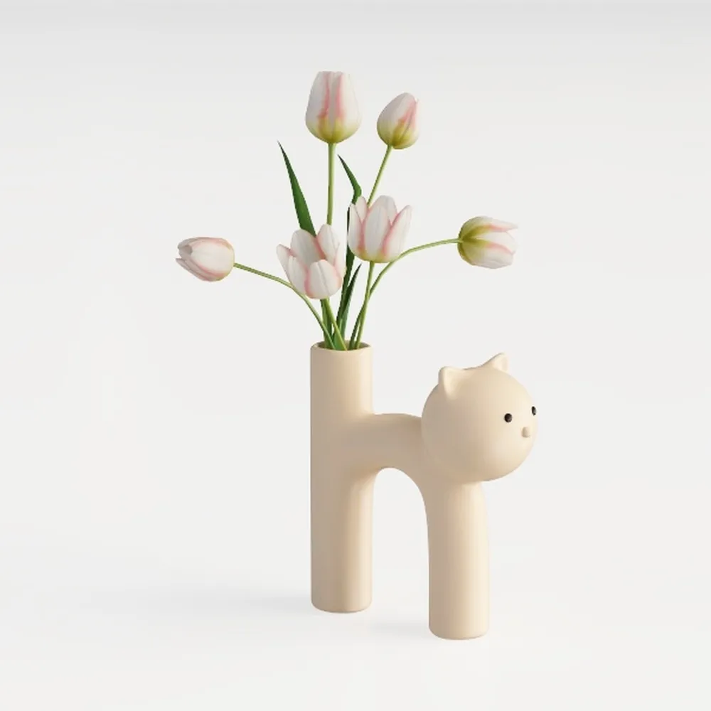 Tube Shaped Cat Resin Vase, Creative, Cute, Modern, Minimalist, Home Decoration, Flower Vase