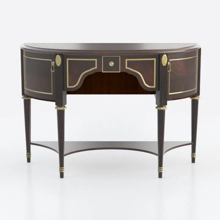Traditional Solid Wood Brass Accent Demilune Console Table 3D Model