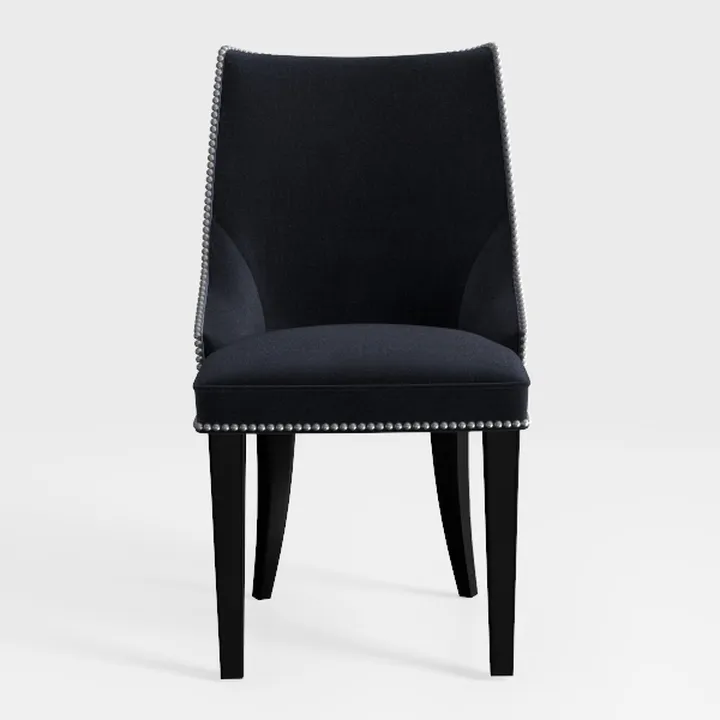 Modern Black Fabric Upholstered Nailhead Trim Dining Chair 3D Model