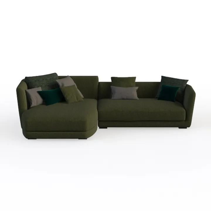 Modern Dark Green Fabric L Shaped Sectional Sofa 3D Model