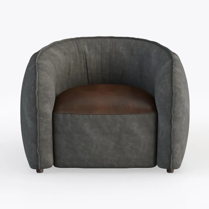 Modern Two Tone Fabric Leather Upholstered Barrel Armchair 3D Model