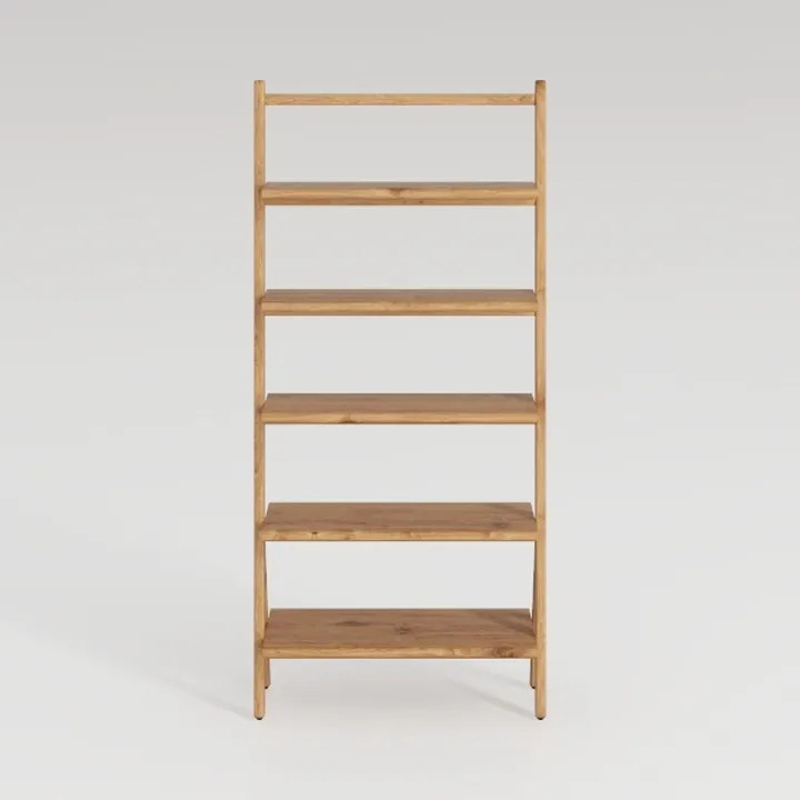 Minimalist Solid Oak Wood Open Bookshelf 3D Model