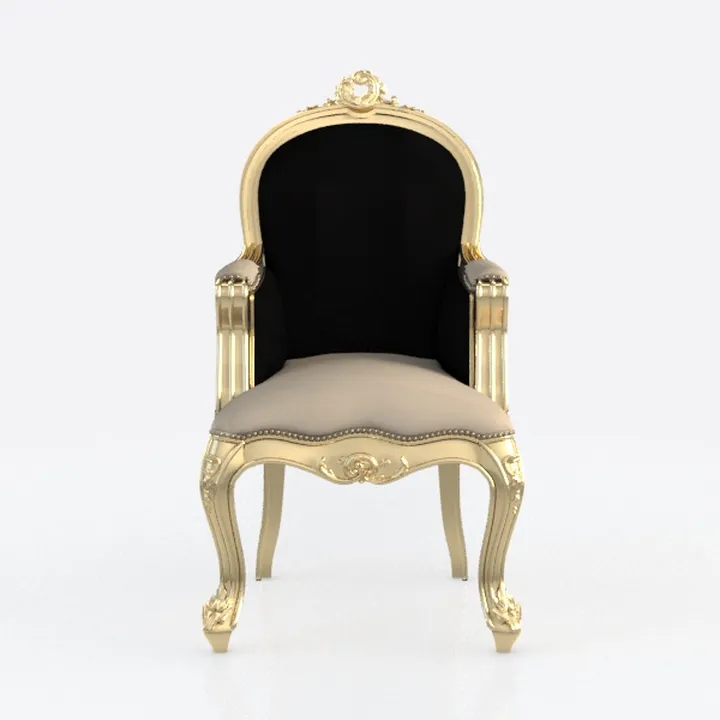 French Baroque Style Gold Trim Fabric Upholstered Armchair 3D Model