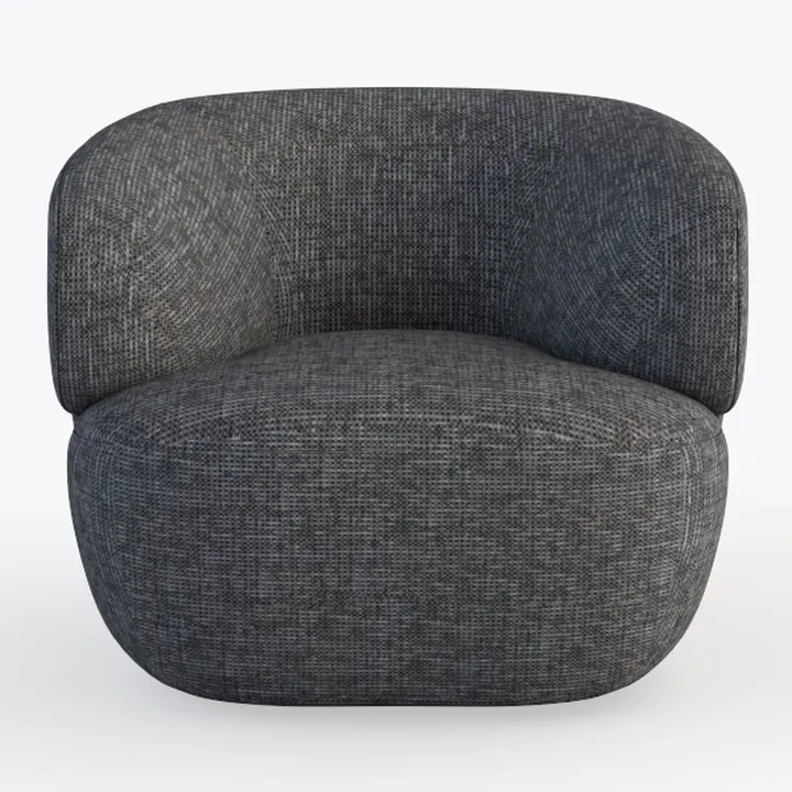 Minimalist Dark Fabric Curved Armchair 3D Model