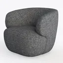 Minimalist Dark Fabric Curved Armchair 3D Model Left 45 Degree View