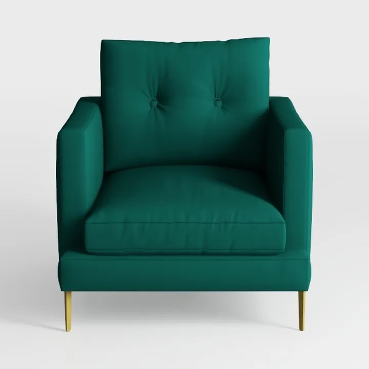 Modern Teal Velvet Tufted Armchair with Gold Metal Legs 3D Model