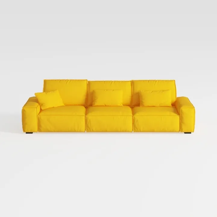 Minimalist Bright Yellow Fabric Large Sectional Sofa 3D Model