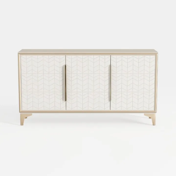 Modern Chevron Pattern Gold Trim Solid Wood Sideboard 3D Model