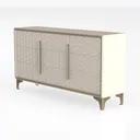 Modern Chevron Pattern Gold Trim Solid Wood Sideboard 3D Model Left 45 Degree View