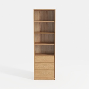 Minimalist Solid Oak Tall Storage Cabinet With Drawers Open Shelves 3D Model