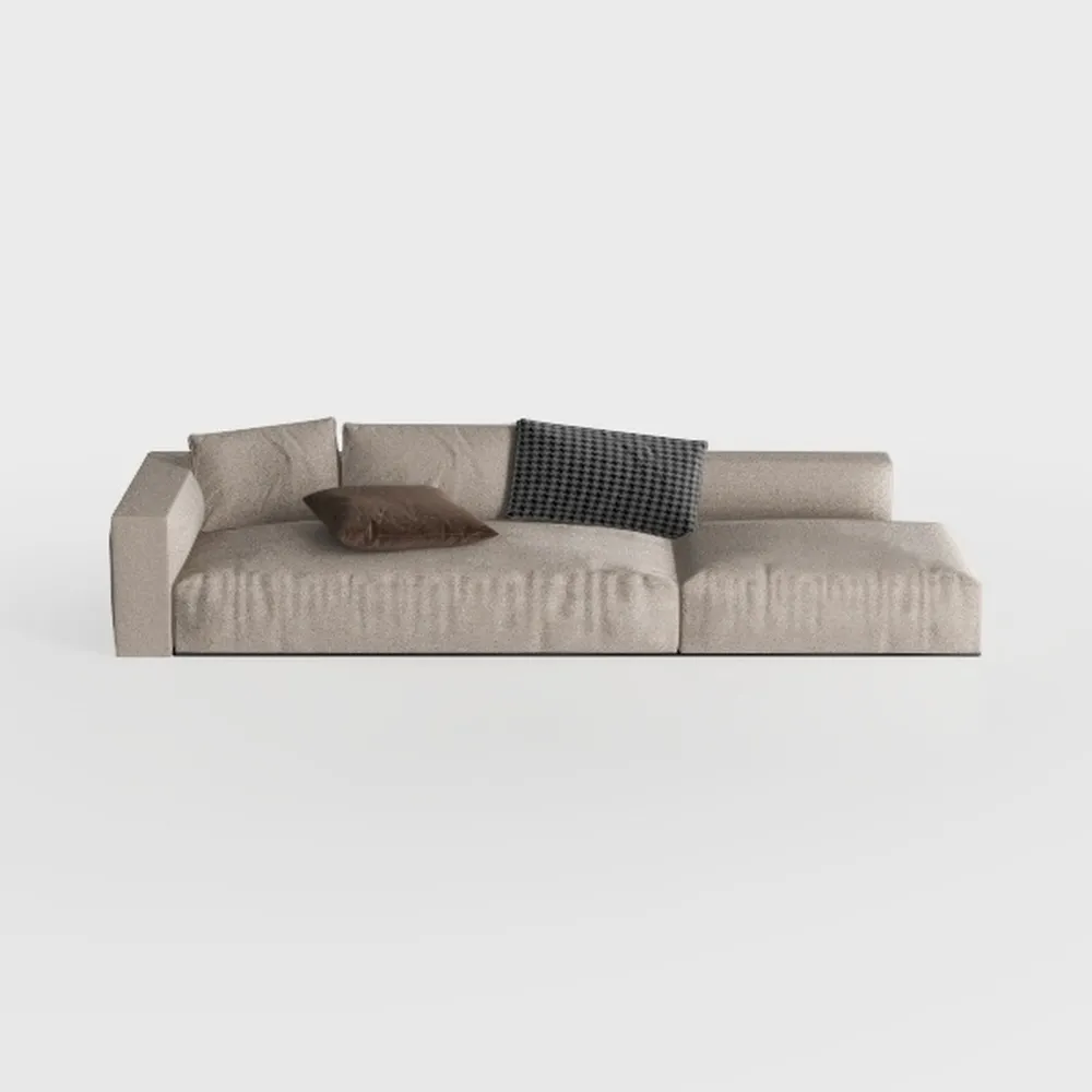 Cream Boucle Floor Couch Sofa - Mid Century Modern