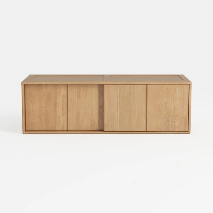 Minimalist Solid Oak Storage Cabinet With Sliding Doors 3D Model