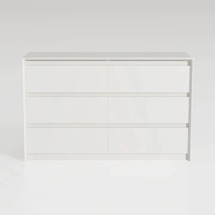 Minimalist White Solid Wood 6 Drawer Dresser 3D Model