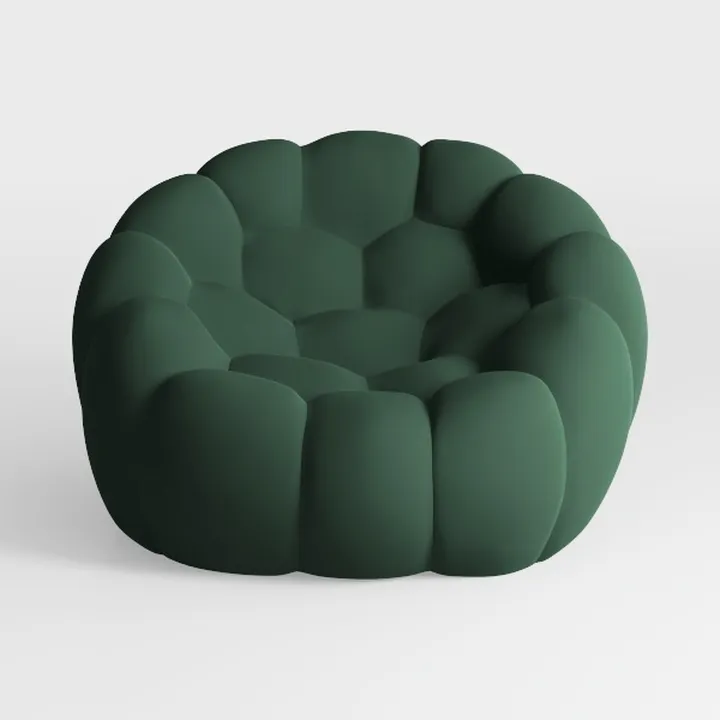 Minimalist Dark Green Fabric Bubble Accent Chair 3D Model