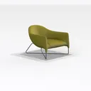 Modern Olive Green Fabric Armchair with Metal Cross Base 3D Model Right 45 Degree View