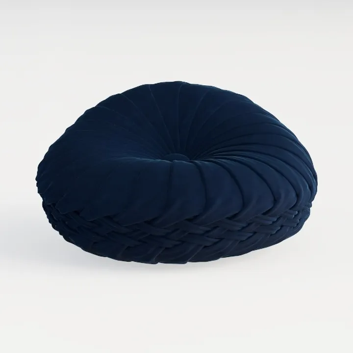 Navy Velvet Round Tufted Ottoman Floor Cushion 3D Model
