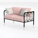Modern Pink Fabric Metal Frame Loveseat Sofa 3D Model Left 45 Degree View