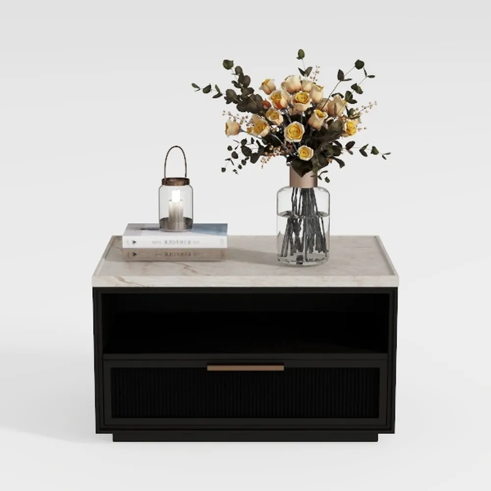 Fluted Nightstands Set of 2, Black Night Stands