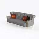 Luxury Tufted Gray Leather Gold Accent Sofa 3D Model Left 45 Degree View